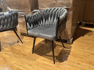 Set van 6 eetkamerstoelen, taupe velvet, zwarte poten